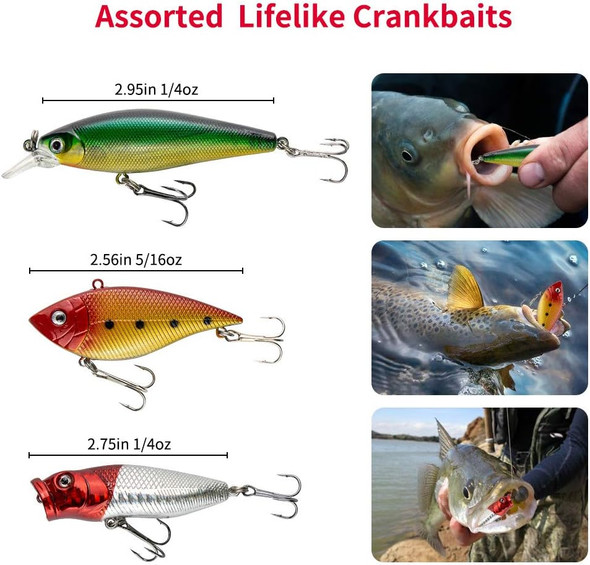 Fishing Lures Kit for Freshwater Bait Tackle Kit for Bass Trout Salmon Fishing Accessories Tackle Box Including Spoon Lures Soft Plastic Worms Crankbait Jigs Fishing Hooks