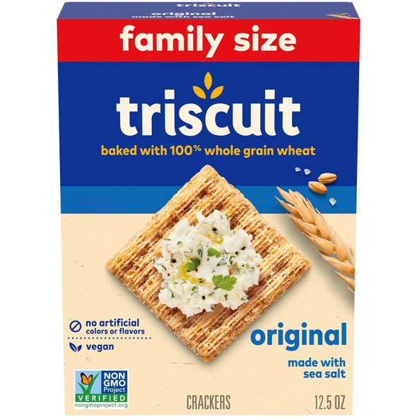 Triscuit Original Whole Grain Wheat Crackers, Vegan Crackers, Family Size, 12.5 oz (pack of 12)