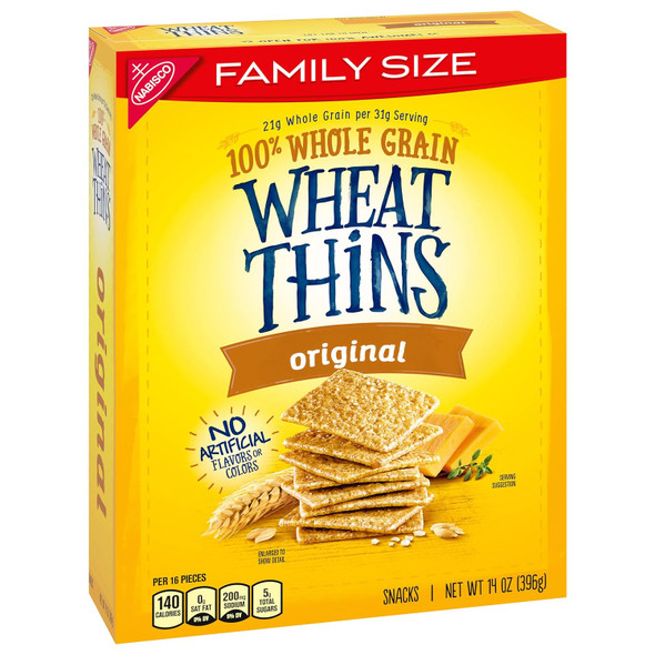 Wheat Thins Original Whole Grain Wheat Crackers, Family Size, 14 oz (pack of 6)