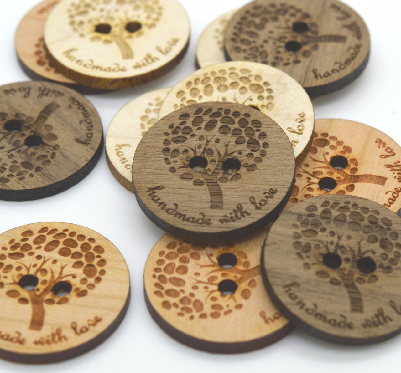 Personalized Wood Buttons 1 inch (25 mm), Custom Engraved Flat Buttons,  Wood Tags