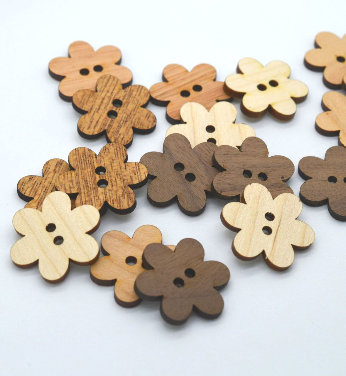 Dozen Wooden Flower Shaped Buttons 1 - Ideal for crochet and knitted  products - allthiswood