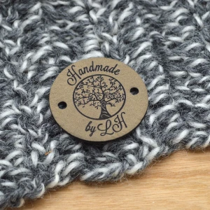 Custom Faux Leather Labels with Your Own Design | 1.25" Round Sew-On Tags (set of 25)