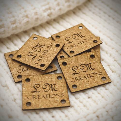 Cork Fabric Product Labels 1x1 inches, sold in sets of 25