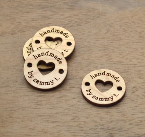 50 Wooden Product Tags with Heart Cut-Out 1x1 Inches