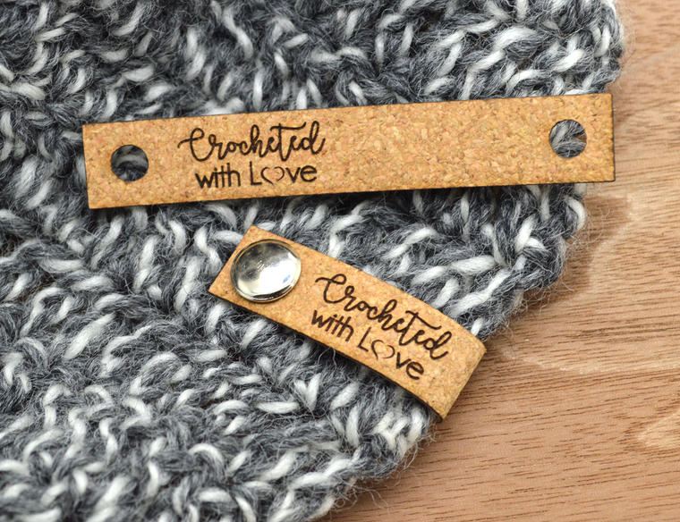 Labels for rivets - Cork fabric labels 0.6x3.5 inches - sold in sets of 25 - Use our Designer tool