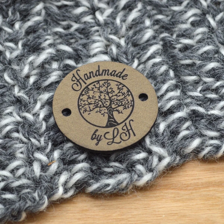 Custom Faux Leather Labels with Your Own Design | 1.25" Round Sew-On Tags (set of 25)