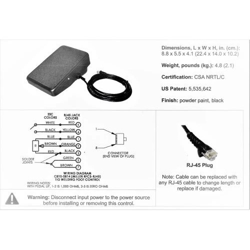 Tig Foot Pedal C810-0814 SSC Miller RFCS-RJ45 Diversion 165