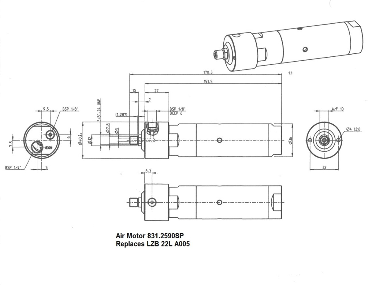 Air Motor LZB 22L A005 RD-R-300/325-10-S-C for Wire Wizard