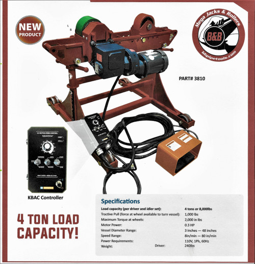 3810 MEGA Pipe Roller Powered 4000 Lb. Capacity 3"-48" Pipe