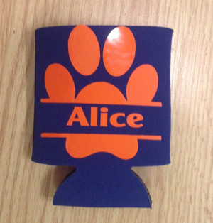 Monogrammed Tiger Paw Koozie