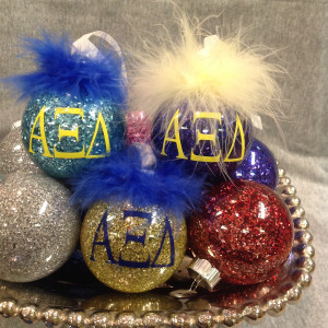 Alpha Xi Delta Glitter Glass Ornament