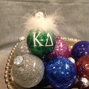 Kappa Delta glittered glass ornament