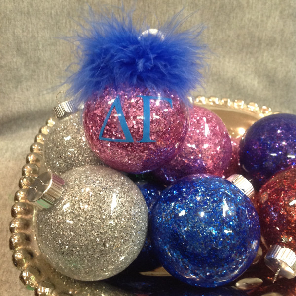Delta Gamma Glittered Glass Ornament