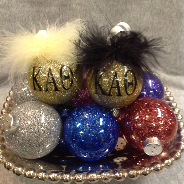 Kappa Alpha Theta glittered glass ornament