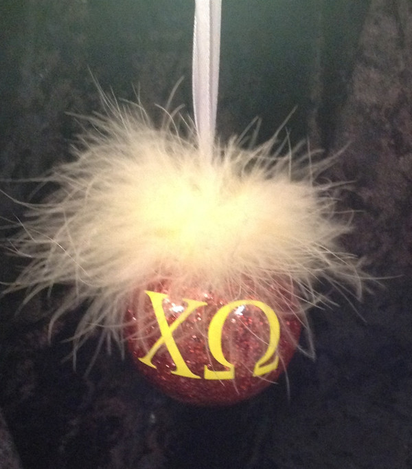 Chi Omega Glittered Glass Ornament