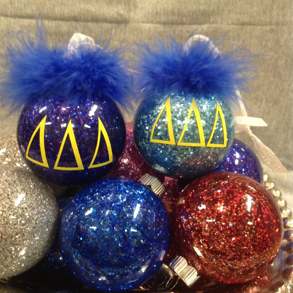 Delta Delta Delta glittered glass ornament