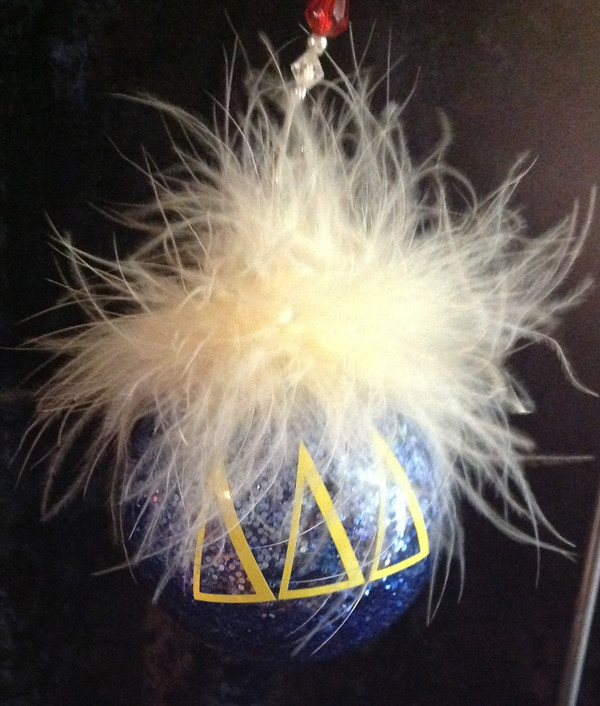 Delta Delta Delta glittered glass ornament