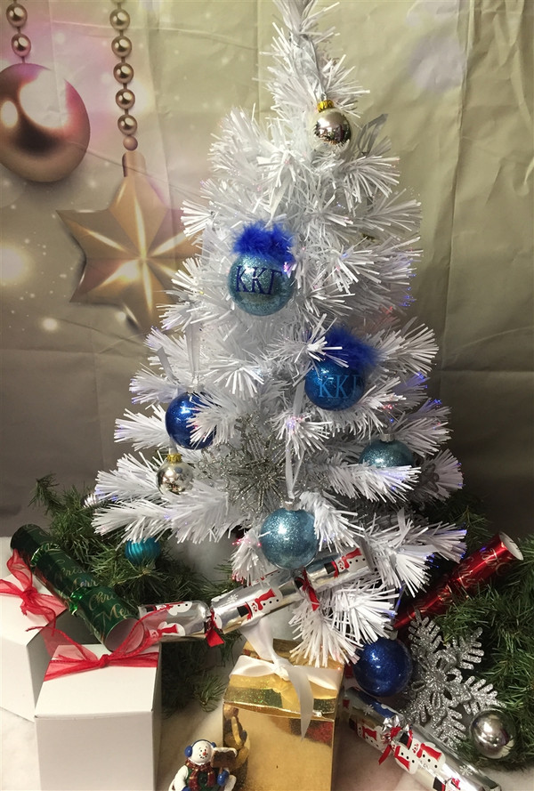 Delta Delta Delta glittered glass ornament