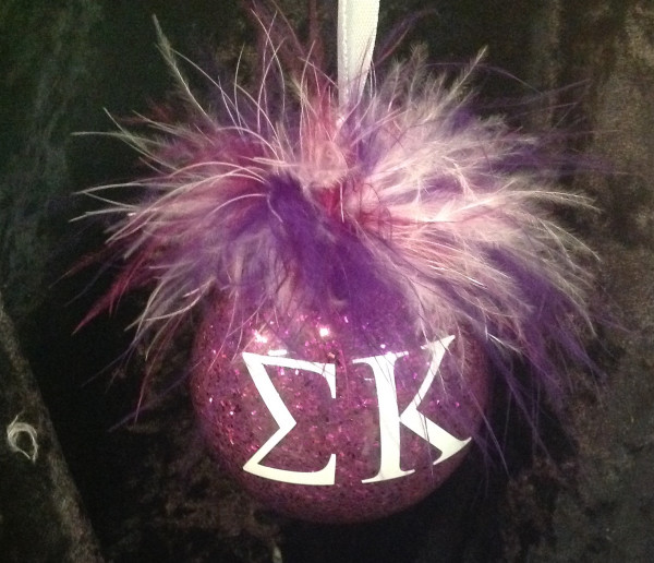 Sigma Kappa glittered glass ornament