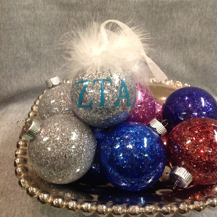zeta tau alpha glittered glass ornament