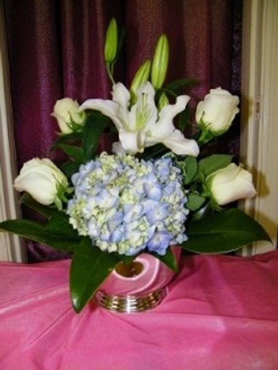 Lily and Hydrangea Low Arrangement