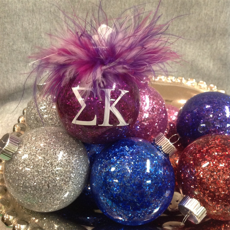 Sigma Kappa glittered glass ornament