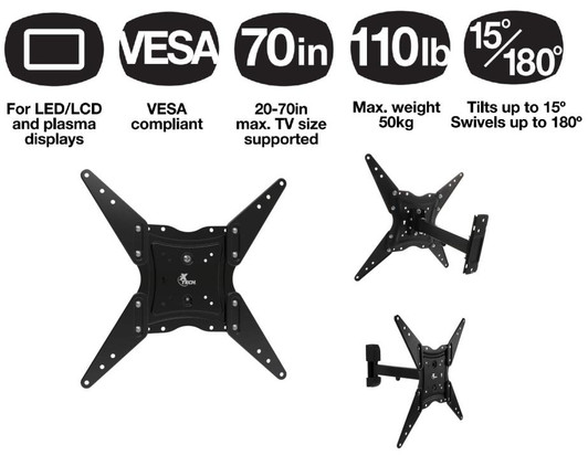 Xtech Tilt Swivel Wall Mount TV Bracket for Size 20" - 70" Xtech Tilt Swivel Wall Mount TV Bracket for Size 20" - 70"