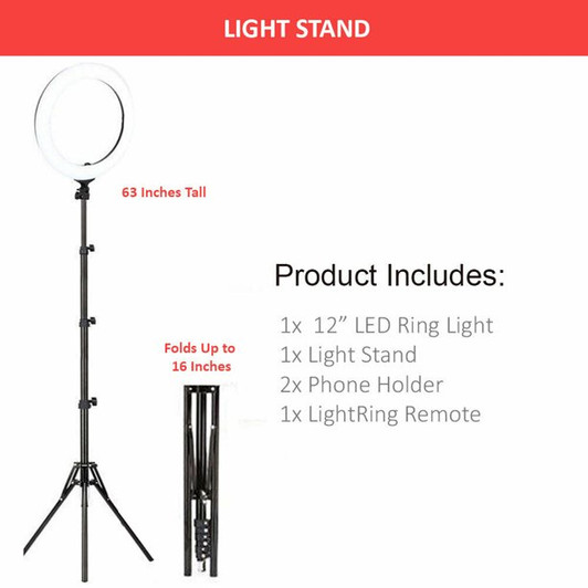 Vivitar 12" Full Color RGB Ring Light Kit with 63" Light Adjustable Stand, 2 Phone Holder, Wireless Remote, Ball Head Vivitar 12" Full Color RGB Ring Light Kit with 63" Light Adjustable Stand, 2 Phone Holder, Wireless Remote, Ball Head