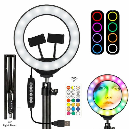 Vivitar 12" Full Color RGB Ring Light Kit with 63" Light Adjustable Stand, 2 Phone Holder, Wireless Remote, Ball Head Vivitar 12" Full Color RGB Ring Light Kit with 63" Light Adjustable Stand, 2 Phone Holder, Wireless Remote, Ball Head