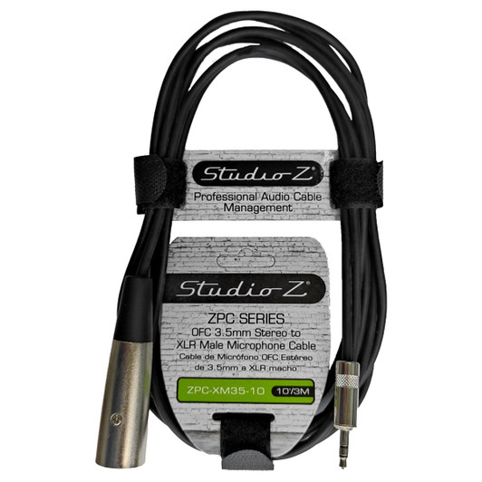 StudioZ 10ft 3 Pin XLR Male to 3.5mm Male Stereo Pro Audio Microphone Cable