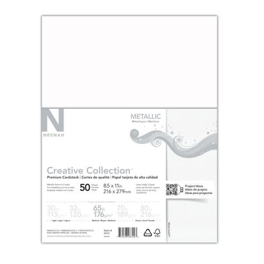 Neenah 8.5 x 11"  Metallic White Gold 65lb premium card stock 50 Pack