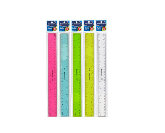 Studmark 12" 30cm Plastic Ruler Transparent Assorted Colors