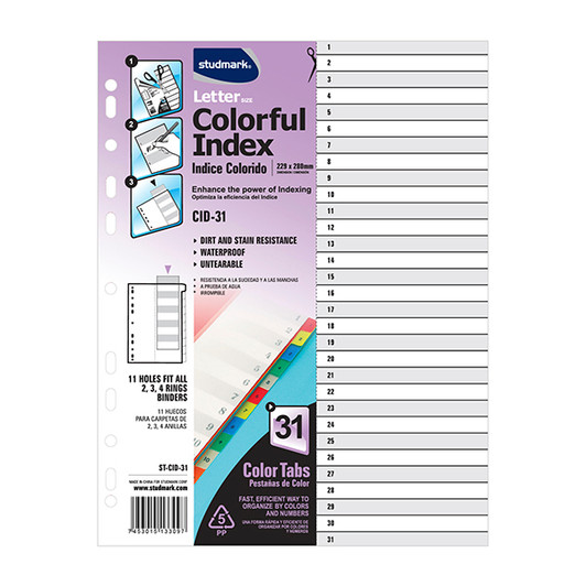 Studmark Colourful Index with 31 Tabs Letter Size