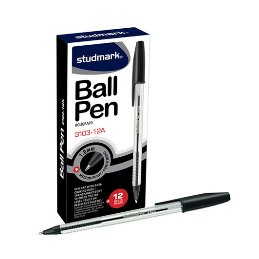 Studmark Ball Pen Black 1.0mm 12 Pack