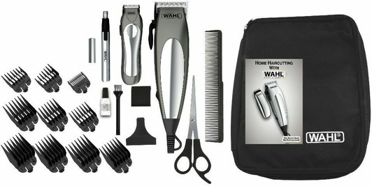 Wahl 21 Pieces Deluxe Groom Pro Kit with Corded Hair Clipper, Battery operated Beard Trimmer and Ear Nose Trimmer 120V