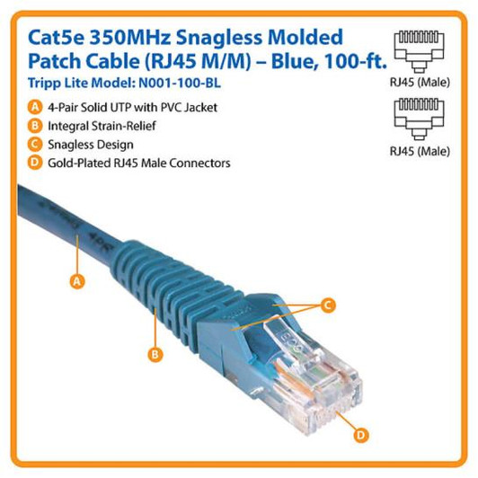 Tripp Lite 100ft CAT5E Blue Patch Cable