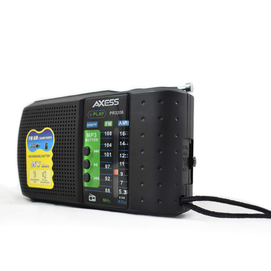 Axess FM/AM Radio with USB & Card slot rechargable Battery