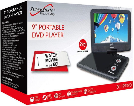 Supersonic DVD 9" Portable DVD Player with Swivel Display