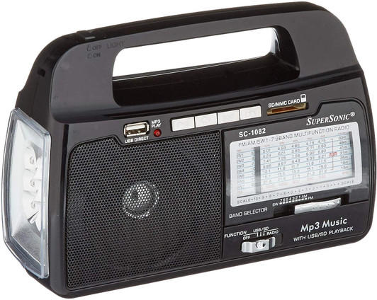 Supersonic 9 Band AM FM Portable Rechargeable Radio Compatible with USB & SD Card Slot