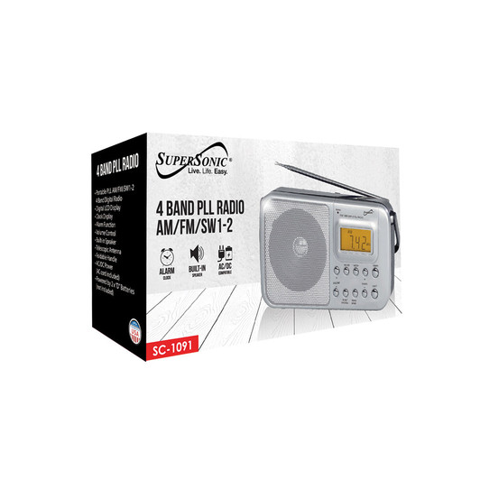 Supersonic 4-Band AM-FM-SW1-2 PLL Radio with Alarm Clock And Speaker