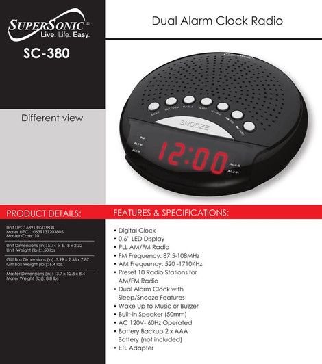 Supersonic Dual Alarm Clock Radio