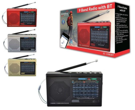 Supersonic 9 Band Bluetooth Radio with AM/FM and SW1-7 with Rechargable Battery