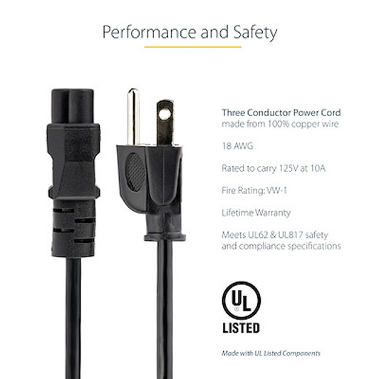 Startech 3 Pin 6ft Standard Laptop power cord
