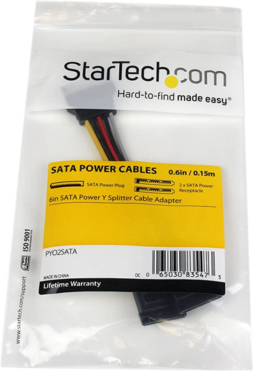 Startech 15pin 6" Sata Power Y Splitter Cable Adapter