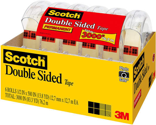 Scotch Double Sided Tape 1/2" x 500 6 Dispensered Rolls
