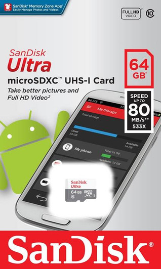 SanDisk 64GB Class 10 Micro SD Card with Adapter