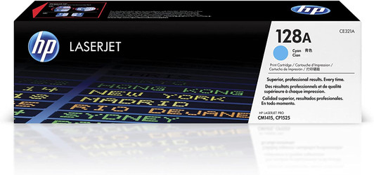 HP 128A Cyan Ink Toner Cartridge Approximate 1,300 Pages Yield