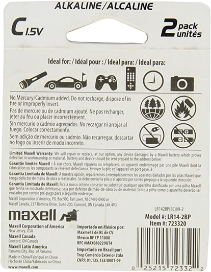 Maxell C Size 1.5V Battery 2 Pack