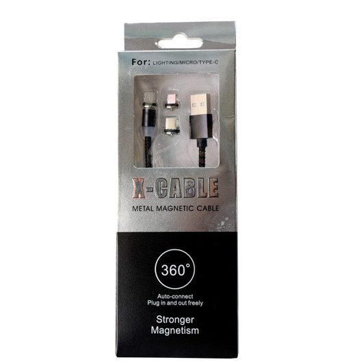 X-Cable 1 meter Metal Magnetic Charging Cable Compatible with Micro USB, Type C, Lightning