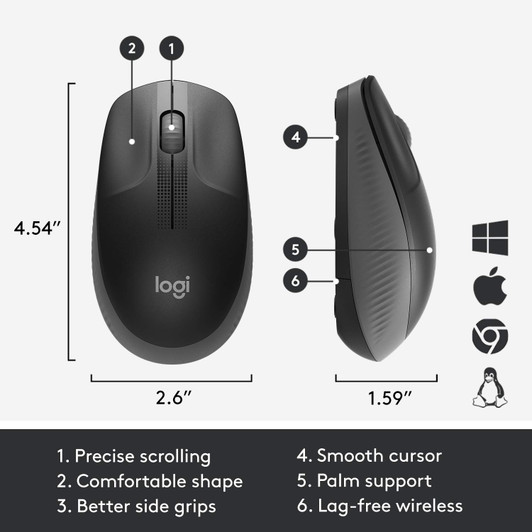 Logitech M190 Wireless Mouse Charcoal Grey